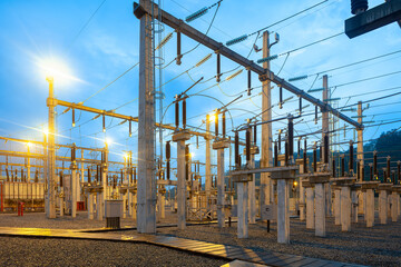 Electric substation at dusk