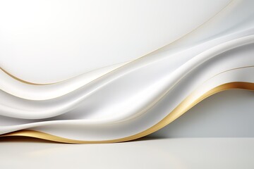 Abstract white and gold background with wavy lines.