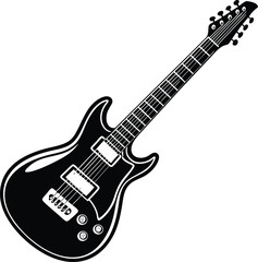 Fototapeta premium Electric Guitar Black and White Silhouette Icon Vector Design on White Background