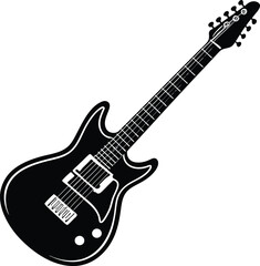 Obraz premium Electric Guitar Black and White Silhouette Icon Vector Design on White Background