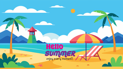Beach Design Banner With Hello summer