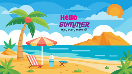 Summer beach scene banner design background