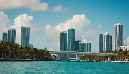 Obraz premium Cityscape with a bridge and skylines in Brickell Key Park Miami USA 7