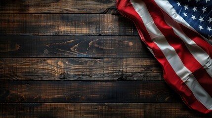 Obraz premium photograph of American flag on dark wooden background