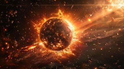 Apocalypse explosion star, death planet scene, and generative AI surround the destruction of the planet in space