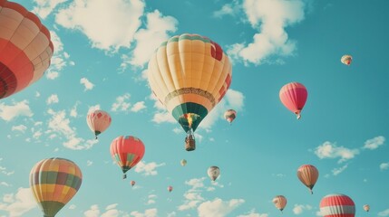 Fototapeta premium Balloon Festival, Hot air balloons in the blue sky, Hot air balloons in front of the blue sky with a copy space, Hot air balloons fill the sky during the Balloon Festival