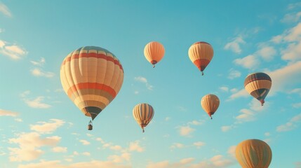 Fototapeta premium Balloon Festival, Hot air balloons in the blue sky, Hot air balloons in front of the blue sky with a copy space, Hot air balloons fill the sky during the Balloon Festival