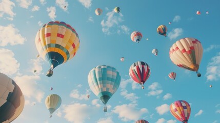 Obraz premium Balloon Festival, Hot air balloons in the blue sky, Hot air balloons in front of the blue sky with a copy space, Hot air balloons fill the sky during the Balloon Festival