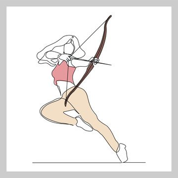 recommend clip art: Continuous single line sketch drawing of professional archer bow athlete aiming target. One line art of sport hobby archery concept vector illustration