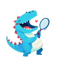 Fototapeta premium A cute and playful blue tyrannosaurus rex, styled as a tennis player