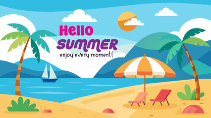 Summer beach scene banner design background