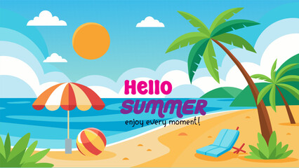 Beach Design Banner With Hello summer