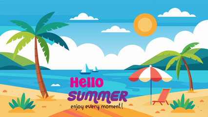 Beach Design Banner With Hello summer