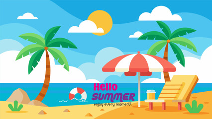 Beach Design Banner With Hello summer