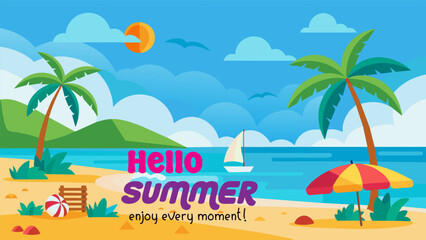 Obraz premium Beach Design Banner With Hello summer