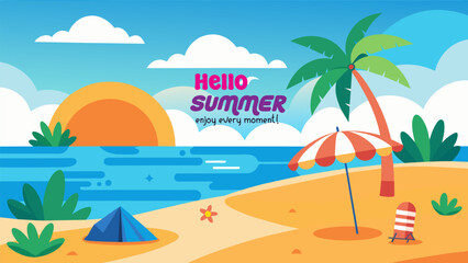 Beach Design Banner With Hello summer