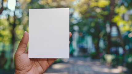 hand holding blank page, plank brochure flyer