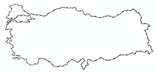 Doodle freehand dash line drawing of Turkey map.