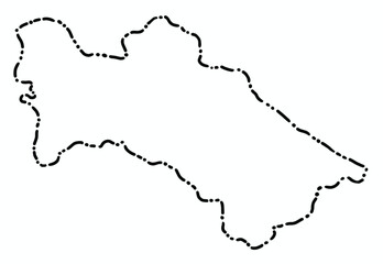 Doodle freehand dash line drawing of Turkmenistan map.