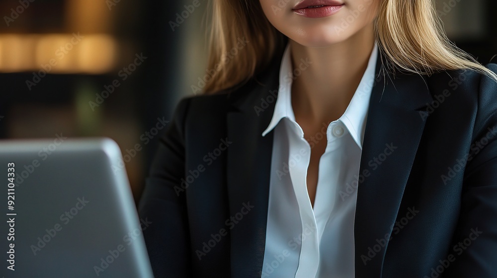 Wall mural Focused Professional Woman in Modern Office Setting 