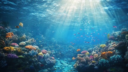 Fototapeta premium Underwater Scene with Colorful Coral Reef and Fish