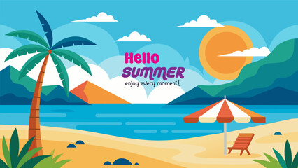 Beach Design Banner With Hello summer