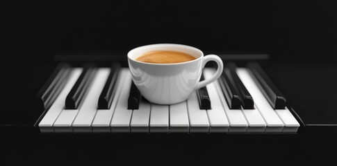 A Cup of Coffee on a Piano Keyboard