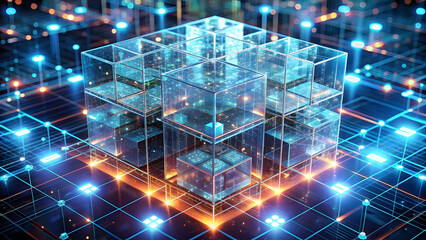 Futuristic metaverse digital cubes block technology network connection concept, the time of technology and artificial intelligence 