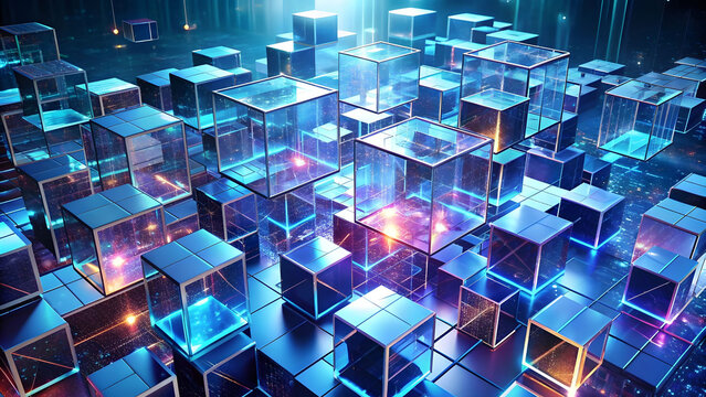 Futuristic metaverse digital cubes block technology network connection concept, the time of technology and artificial intelligence 