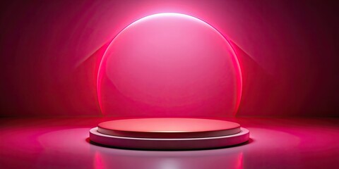 Obraz premium Dynamic oval podium scene with red to pink gradient lighting for product promotion and presentations , podium, oval, scene