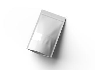 Render of a long glossy doypack with the window hole on a transparent background