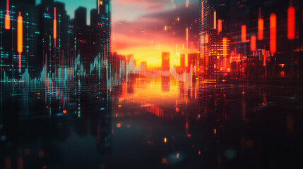 Obraz premium Smart digital city with connection network that is at the cutting edge of innovation in technology and business with bright, modern skyscrapers. Backgrounds for technology and charts and graphs