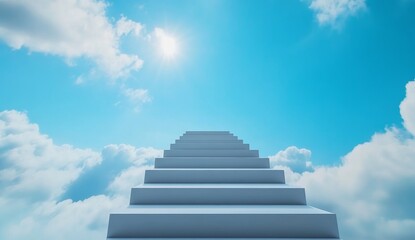 Stairs leading to the sky with clouds and rays of light