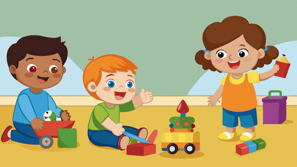 kids playing with toys vector illustration