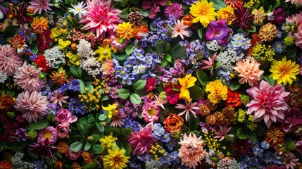 A stunning display of colorful flowers in a variety of shapes and sizes, showcasing nature's beauty.