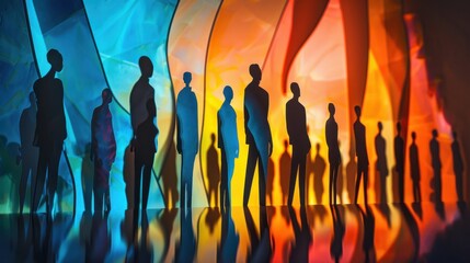 Silhouettes of People Against Colorful Abstract Background