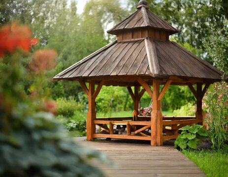 Drewniana altana w ogrodzie
