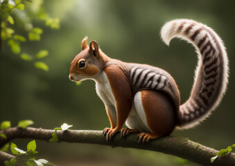 Obraz premium squirrel on a tree with striped tail and tree in background