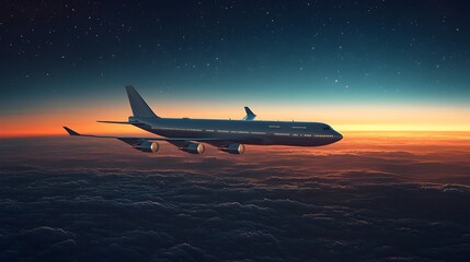 modern jetliner soaring through a minimalist sky, with a high-contrast color scheme of deep blues and crisp whites, enhanced by a smooth, textured gradient. national aviation day, travel and aviation