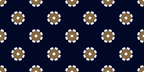 Cute small white flowers pattern doodle shapes motif continuous classic blue background. Modern decoration ditsy floral fabric design textile swatch ladies dress, men's shirt all over print block.	