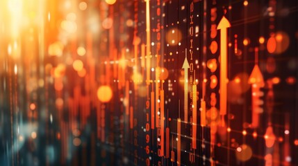 Financial Success Concept with Rising Arrows and Candlestick Chart Showing Stock Trends