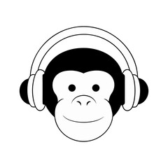 Chimpanzee in headphones logo silhouette illustration