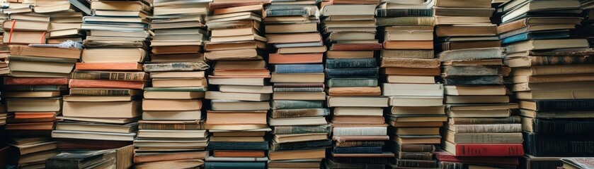 A Wall of Knowledge: Stacked Books in a Library
