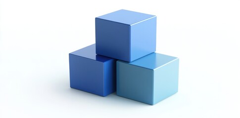 Three Blue Cubes Stacked On White Background