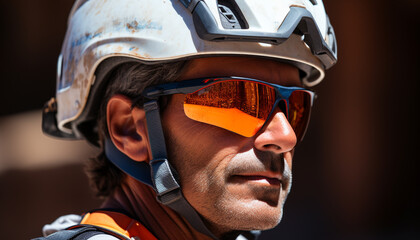 Young adult man wearing sunglasses and a sports helmet generated by AI