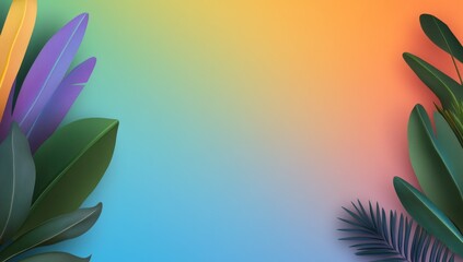 Obraz premium Tropical plants and leaves on a colorful gradient background