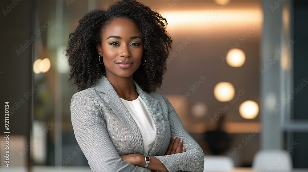 Canvas Prints Confident Leader, Bright Future: A Black businesswoman exudes professionalism and determination in a modern office setting. 