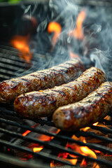 Three hot dogs are being cooked on a grill