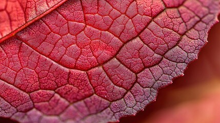 Fototapeta premium A close-up of a red leaf's leaf veins, with a blurry background