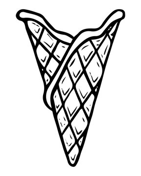 recommend clip art: Ice cream waffle cone hand drawn doodle. Sweet pastries for a cool summer dessert. Vector outline line art illustration.